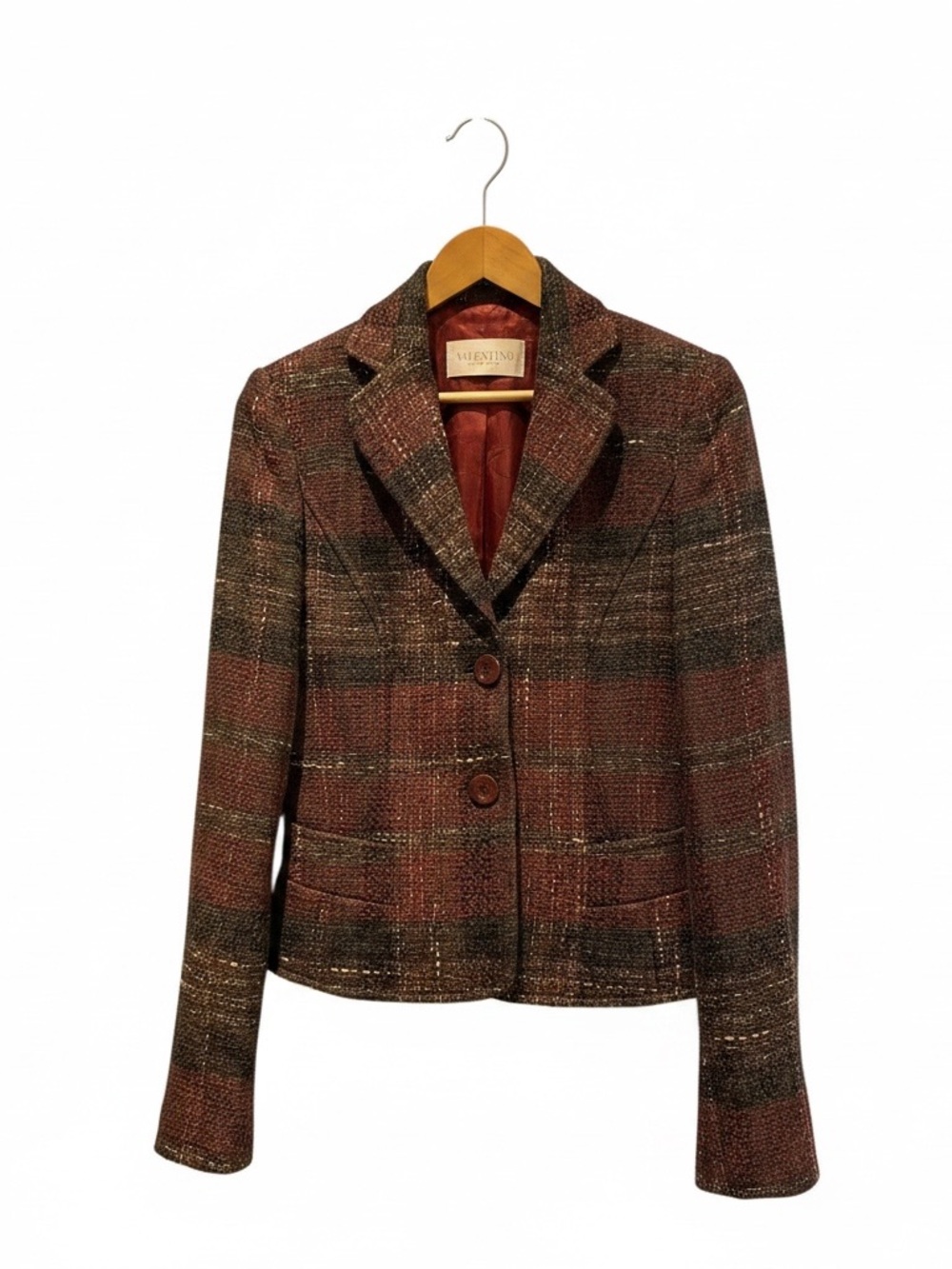 Valentino Women's Tweed Blazer - Burgundy and Black size 6
